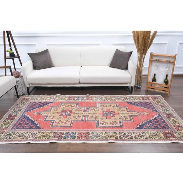 Art Deco Vintage Turkish Oushak Handmade Wool Cotton Pink Area Rug For Sale - Image 3 of 11