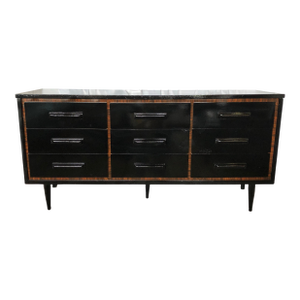 Mid 20th Century Lacquered Black Long Boy Dresser by Bassett Furniture
