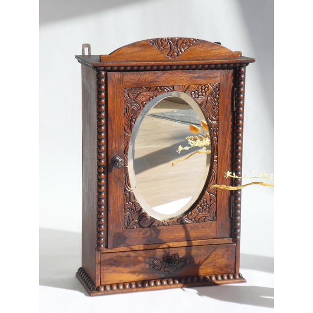 Rustic Small Art Deco Dark Wooden Mirror Cabinet, 1920s For Sale - Image 3 of 11
