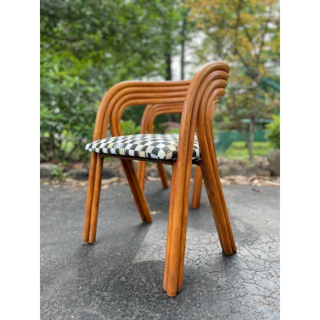 1970s 1970s Rattan Dining Chairs by Axel Enthoven With Mackenzie Childs Fabric - Set of 6 For Sale - Image 5 of 12