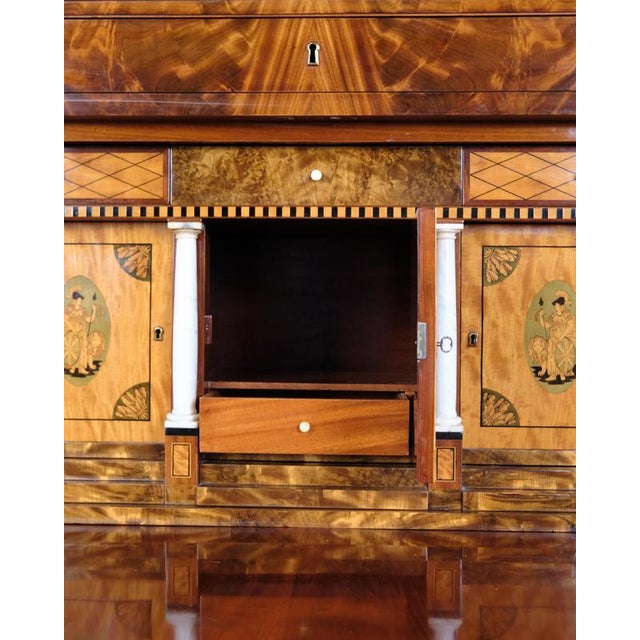 Antique Empire Secretary Desk in Hand-Polished Mahogany with Marquetry, 1840s For Sale - Image 9 of 12