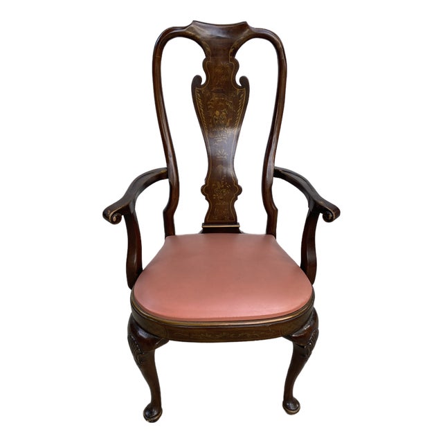 Vintage Philadelphia Queen Anne Armchair - Chinoiserie & Gold Leaf For Sale