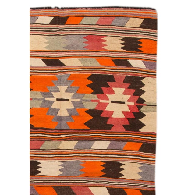 Modern Kilim Handmade Colorful Geometric Wool Rug For Sale - Image 4 of 5
