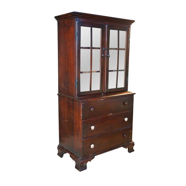 Mid-Century Modern Mid Century Mahogany Stepback China Display Cabinet Hutch Bookcase 68" For Sale - Image 3 of 18