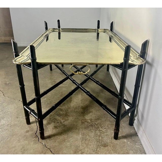 Antique Brass Tray Table on Black Chinoiserie Base, 20th Century For Sale - Image 11 of 18