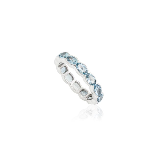 2.47 Carat Aquamarine Boho Chic Eternity Band Ring Size 4 in 14k White Gold For Sale - Image 4 of 16