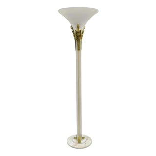 Vintage Postmodern Art Deco Figural Frosted Acrylic & Glass Torchiere Floor Lamp For Sale