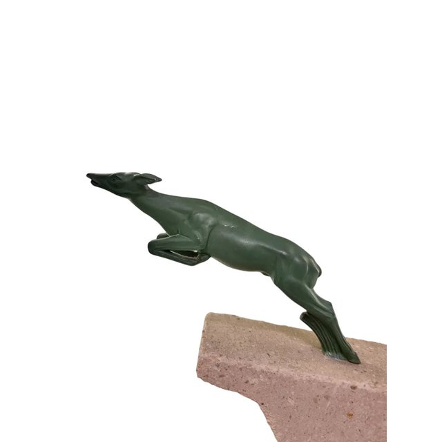 Marcel Bouraine / Demarco, Art Deco Hunting Atlanta or Diana Figure with Antelope, 1920s, Metal on Stone Base For Sale - Image 4 of 9