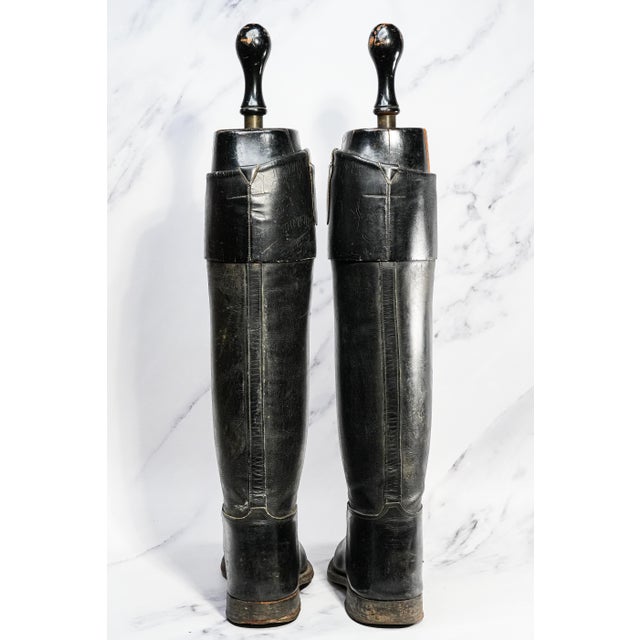 Country Chic Black Leather Antique Riding Boots Horse Equestrian Home Decor Prop For Sale In New York - Image 6 of 10