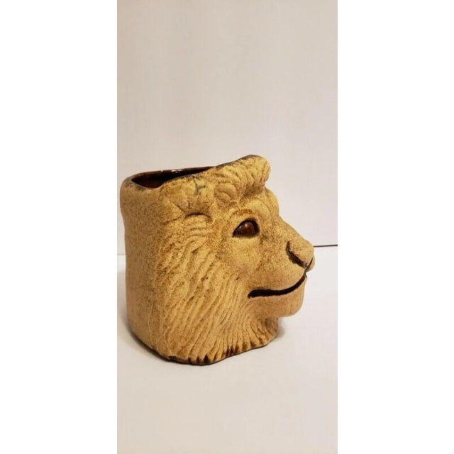 1970s Mid-Century Modern Haeger Sandstone Lion Head Planter For Sale - Image 5 of 11