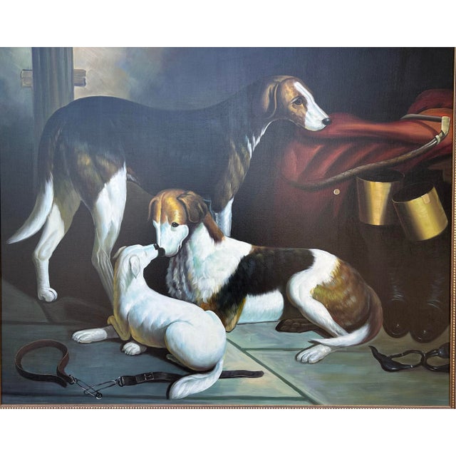 English Vintage Chelsea House Large Oil Painting ‘The Foxhounds’ by Chelsea House For Sale - Image 3 of 5