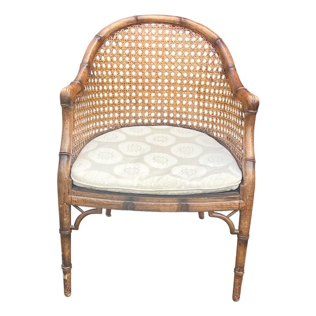 Vintage Faux Bamboo Accent Side Chair With Rattan Cane Back For Sale