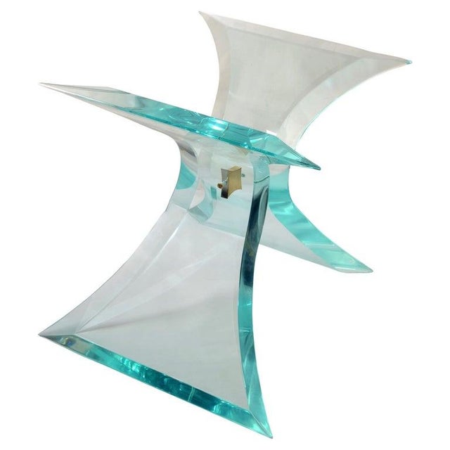 Lion in Frost Lion in Frost Signed Vintage Sculptural Lucite Brass Table Base Mid-Century Modern For Sale - Image 4 of 12