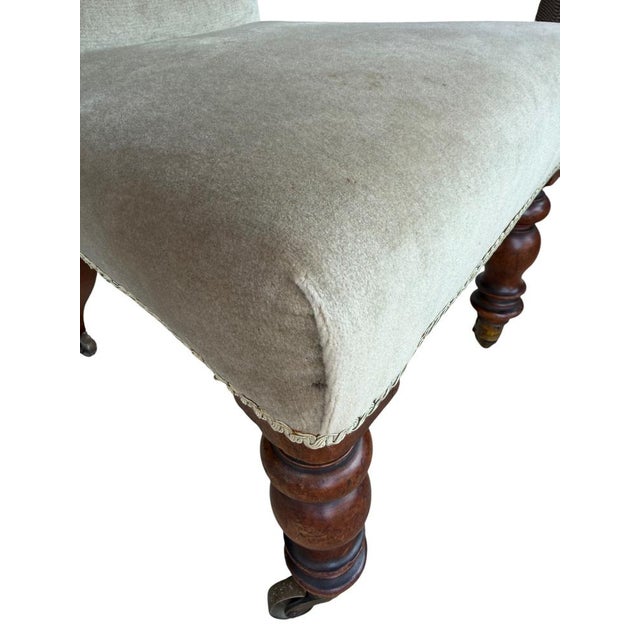 Victorian Green Velvet Prayer Chair on Original Casters, 1900 For Sale - Image 9 of 11