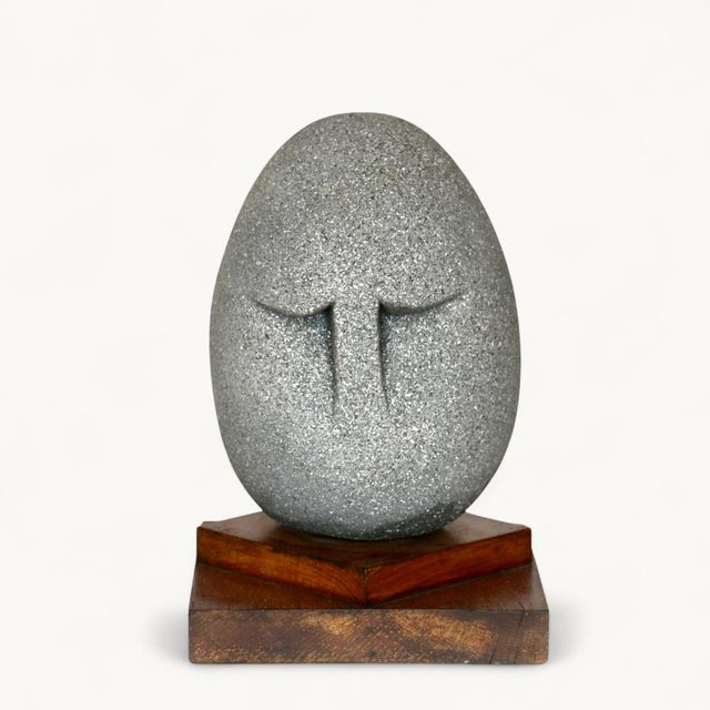 Head in Composite Materials on Double Oak Wood Base, France, 1960s, in Flawless conditions. Designed 1960 to 1969