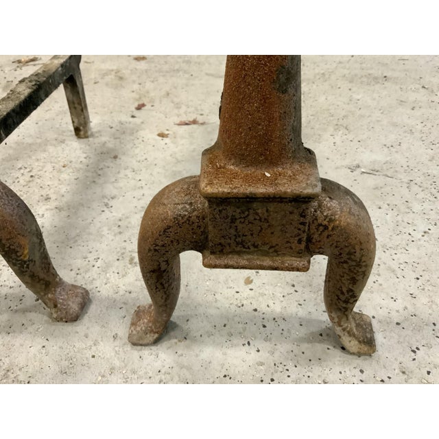 Antique Rustic Cast Iron Fireplace Andirons—A Pair For Sale - Image 4 of 5