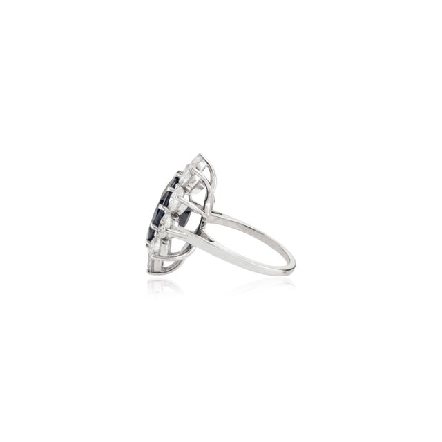 8.21ctw Deep Royal Sapphire Princess Diana Diamond Cocktail Ring in 18k White Gold Size 5.5 For Sale In New York - Image 6 of 15