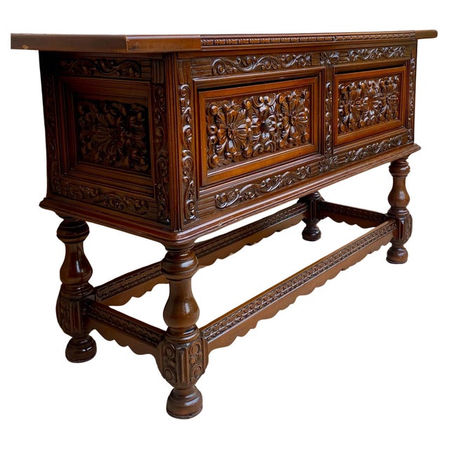 Spanish Console Table with Four Carved Drawers, 1930s For Sale - Image 15 of 18