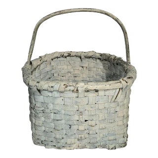 19Thc Original Oyster Painted Handled Basket For Sale