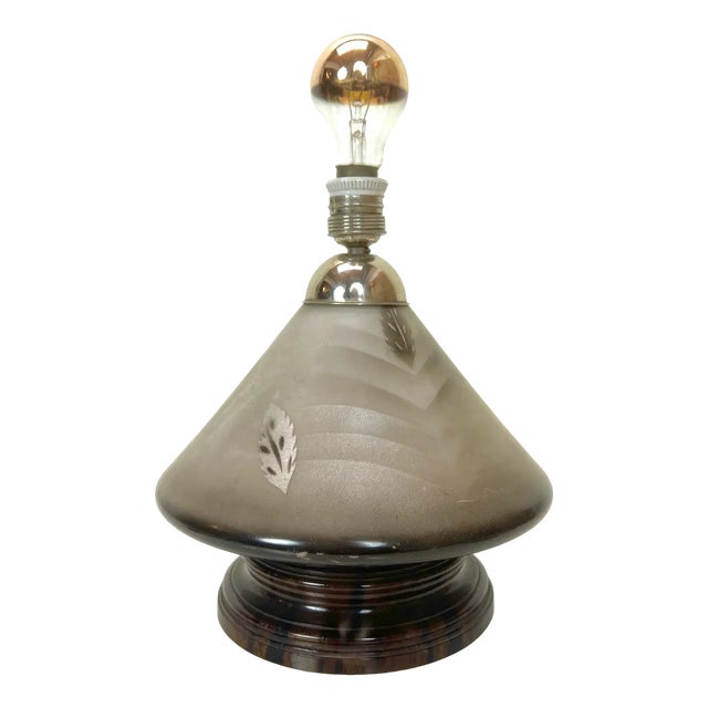 Art Deco Glass Table Lamp in Geometric Pattern with 2 Light Points, 1920s For Sale