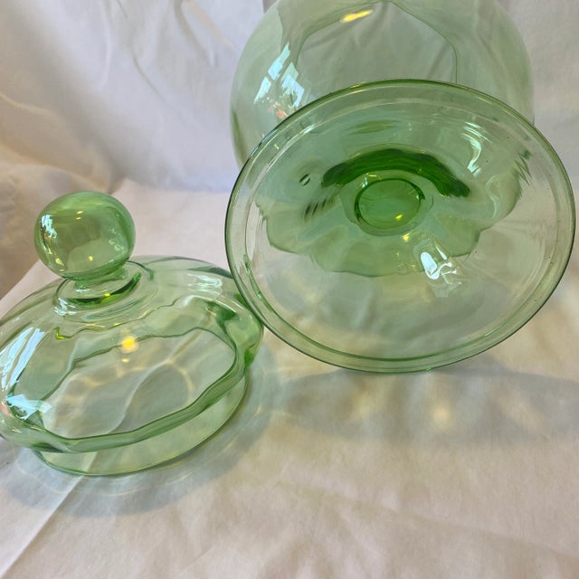 1940s Hand Blown Vintage Green Lidded Apothecary Jar For Sale - Image 5 of 11
