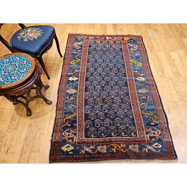 Textile Antique Persian Bidjar Rug, Hand-Knotted Wool, Allover Paisley Pattern. Blue & Green, 4x6 For Sale - Image 7 of 16