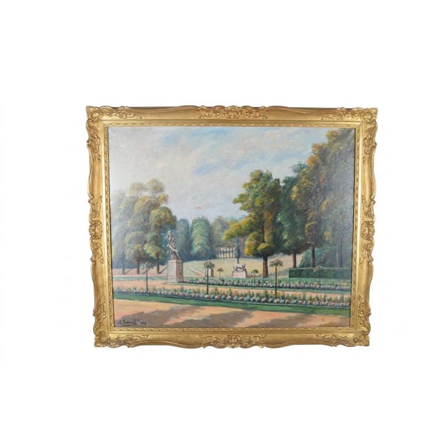 E. Robinef, French Park Landscape, Oil Painting, 1935 For Sale - Image 3 of 9