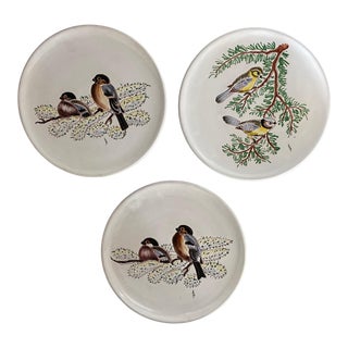 Vintage Italian Hand-Painted Bird Plates- Set of 3 For Sale