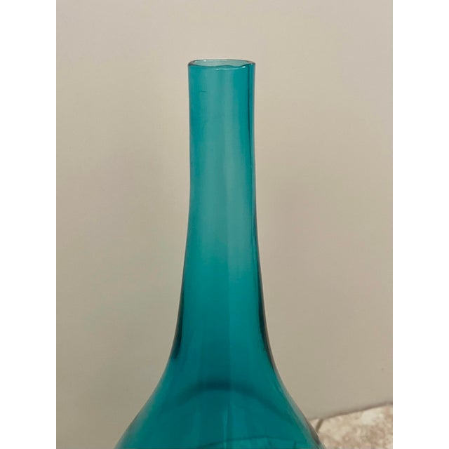 1970s Vintage Hand Blown Blue Glass Vase For Sale - Image 5 of 5