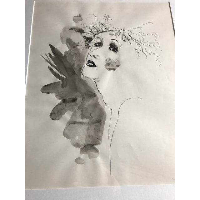 Striking original pen and ink portrait of a glamorous woman, dating to the 1930s. Rendered with confident, expressive...