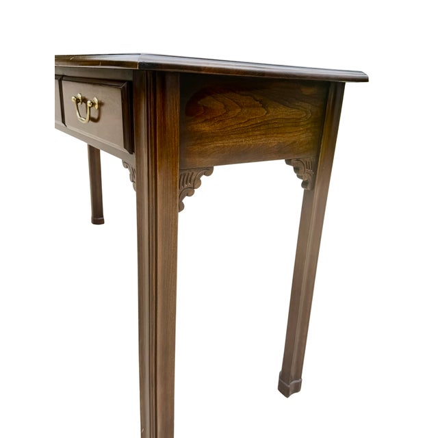 Vintage Harden Solid Mahogany Chippendale Console Table | Traditional Georgian Hall Table With Brass Bail Pulls & Dovetail Drawers For Sale - Image 6 of 8