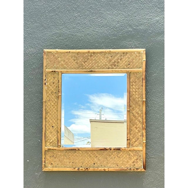 Vintage Woven Bamboo Wall Mirror For Sale - Image 11 of 14