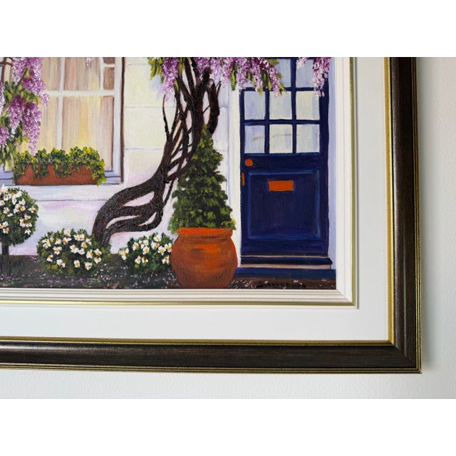 Purple Vintage Suzanne Lord House Entrance Landscape Oil on Canvas Painting, Wood Framed For Sale - Image 8 of 11