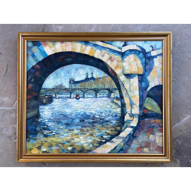 Vintage 1975 Paris School Impressionist Oil Painting of the Seine, Signed For Sale In Houston - Image 6 of 9