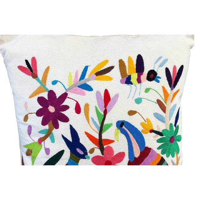 Textile Mexican Otomi Embroidery Textile Pillow 16" W For Sale - Image 7 of 8