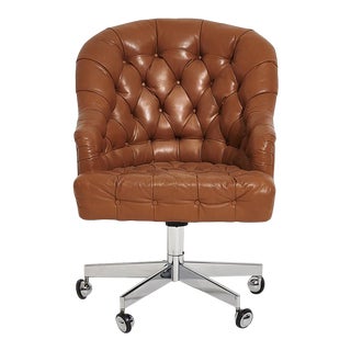 Edward Wormley for Dunbar Tufted Brown Leather Desk Chair For Sale