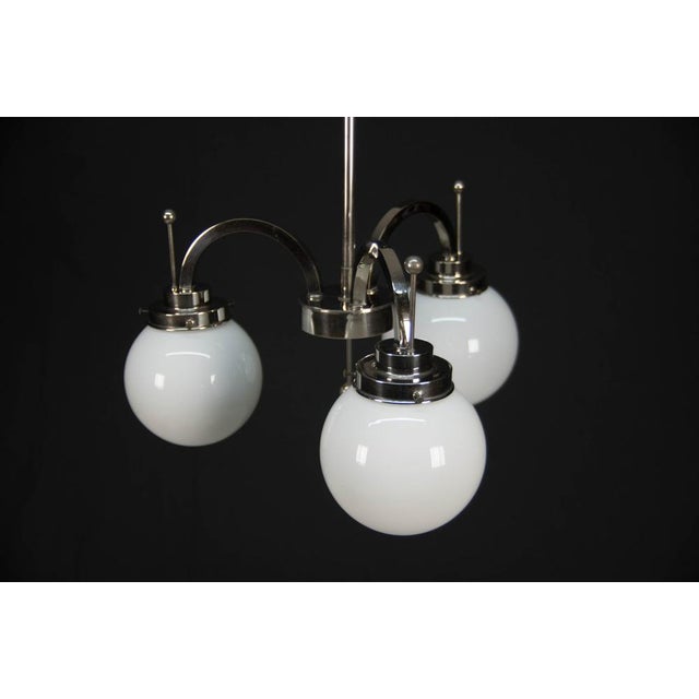 Art Deco Nickel-Plated 3-Flame Chandelier, 1920s For Sale - Image 6 of 13