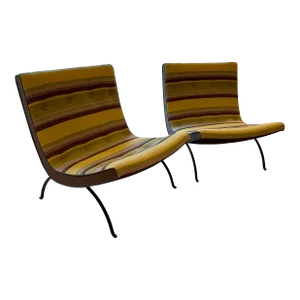 Pair of Milo Baughman Scoop Chairs With Label Mid Century Modern