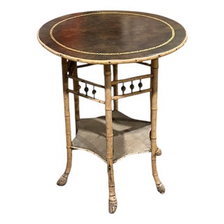 Antique Japanoise Bamboo Table With Leather Top For Sale