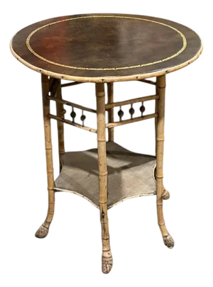 Antique Japanoise Bamboo Table With Leather Top