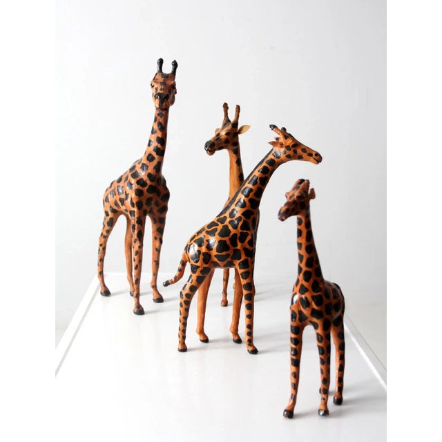 Glass Vintage Leather Giraffe Sculptures - Set of 4 For Sale - Image 7 of 11