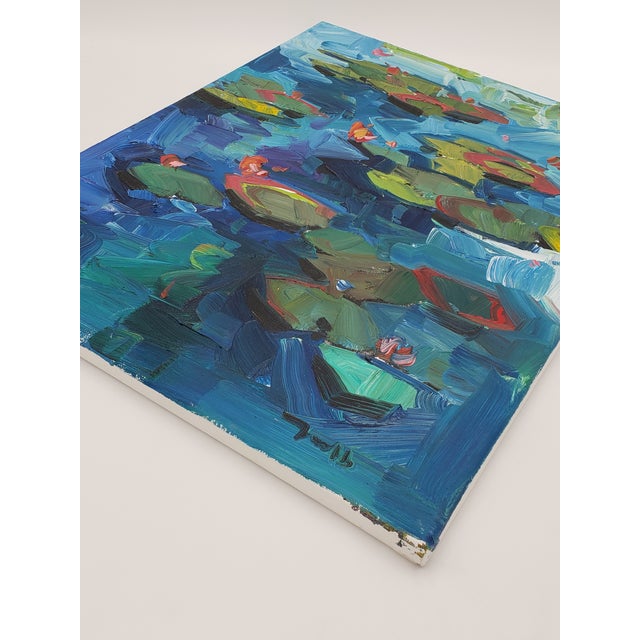Jose Trujillo Original Signed Oil Painting of Water Lily Pond For Sale - Image 6 of 9
