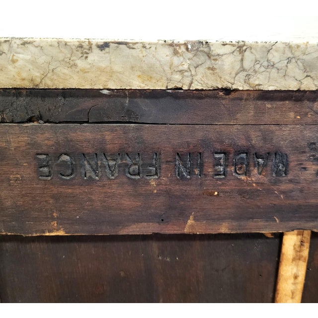 19th C French Louis XV Inlaid & Bronze Mounted Sienna Marble Top Commode Chest For Sale - Image 16 of 16