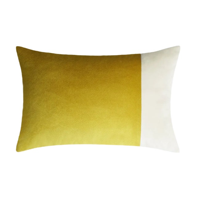 Mustard Yellow and White Double Rectangle Mustard Double Velvet Pillow from Lo Decor For Sale