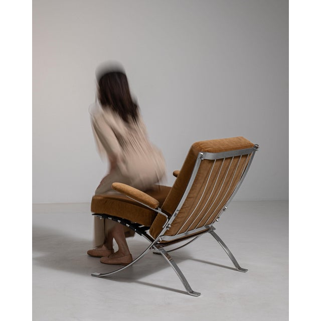 Burnt Orange 1960-1969 Italy Warm Burnt Orange Chrome-Frame Lounge Chair For Sale - Image 8 of 11