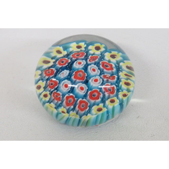 Small Round Art Glass Paper Weight Italian Murano Style Millefiori Flowers 5131b For Sale - Image 4 of 10