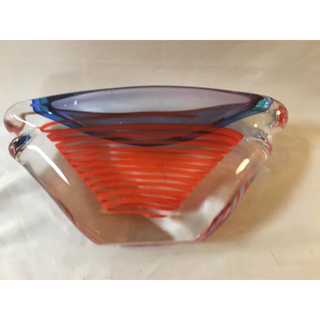 This bold orange and blue Murano Art Glass centerpiece bowl was handcrafted by the renowned Italian master glassmaker...