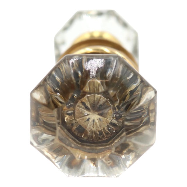 Vintage Octagon Glass Brass Door Knob Set For Sale
