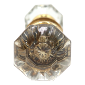 Vintage Octagon Glass Brass Door Knob Set