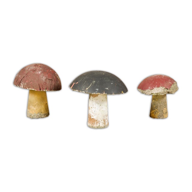 Mid 20th Century Mid 20th Century Set of Three American Midcentury Painted Concrete Mushroom Garden Ornaments For Sale - Image 5 of 12